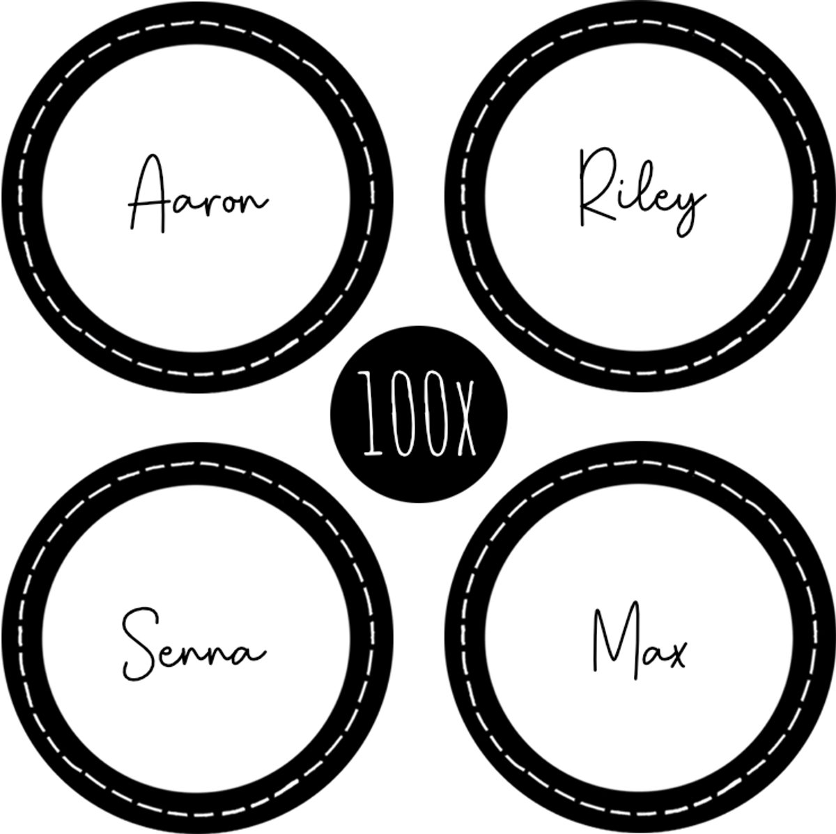 100x Sticker / Naamsticker | rond | beschrijfbaar | 35 mm | STRIPES | zwart & wit | beschrijfbare stickers